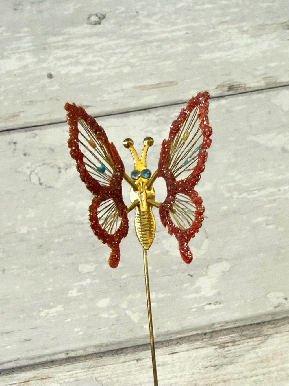 Beautiful Butterfly Glotter Brooch Pin Gold Orange Womens Girls Tween Jewelry